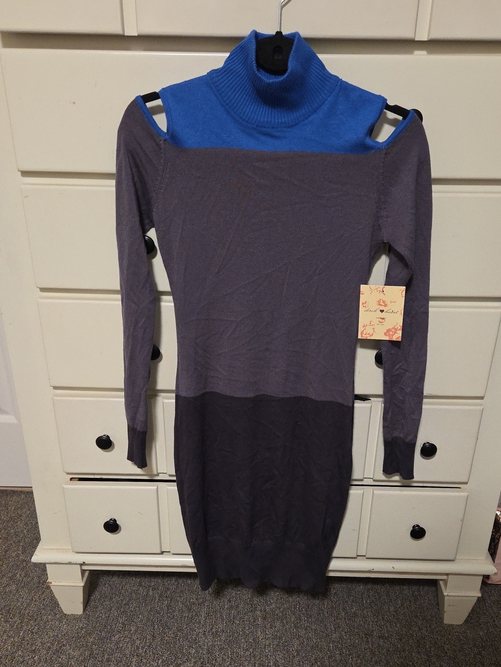 Derek Heart Blue & Gray Cold-Shoulder Turtleneck Sweater Dress NWT